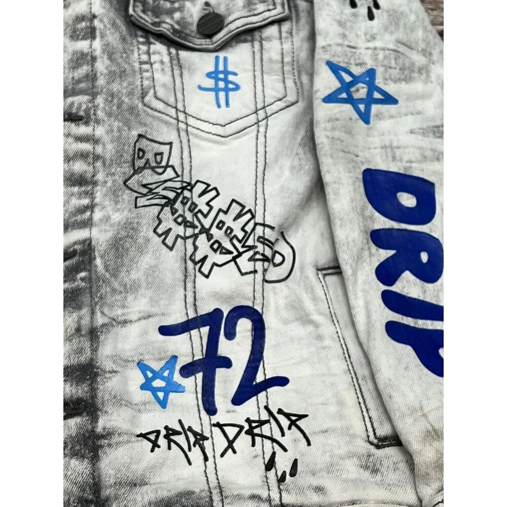 FWRD Kids’ Denim Jacket Size M 10-12 With All-Over Graffiti Pattern